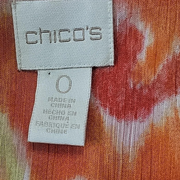 Chico’s Size 0 Small Orange Gold Chiffon Tie Front Blouse Boho Resort Sheer MOD - Picture 5 of 7